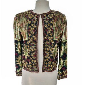 Vintage Adrianna Papéll Beaded & Sequined Crop Jacket | Size Small